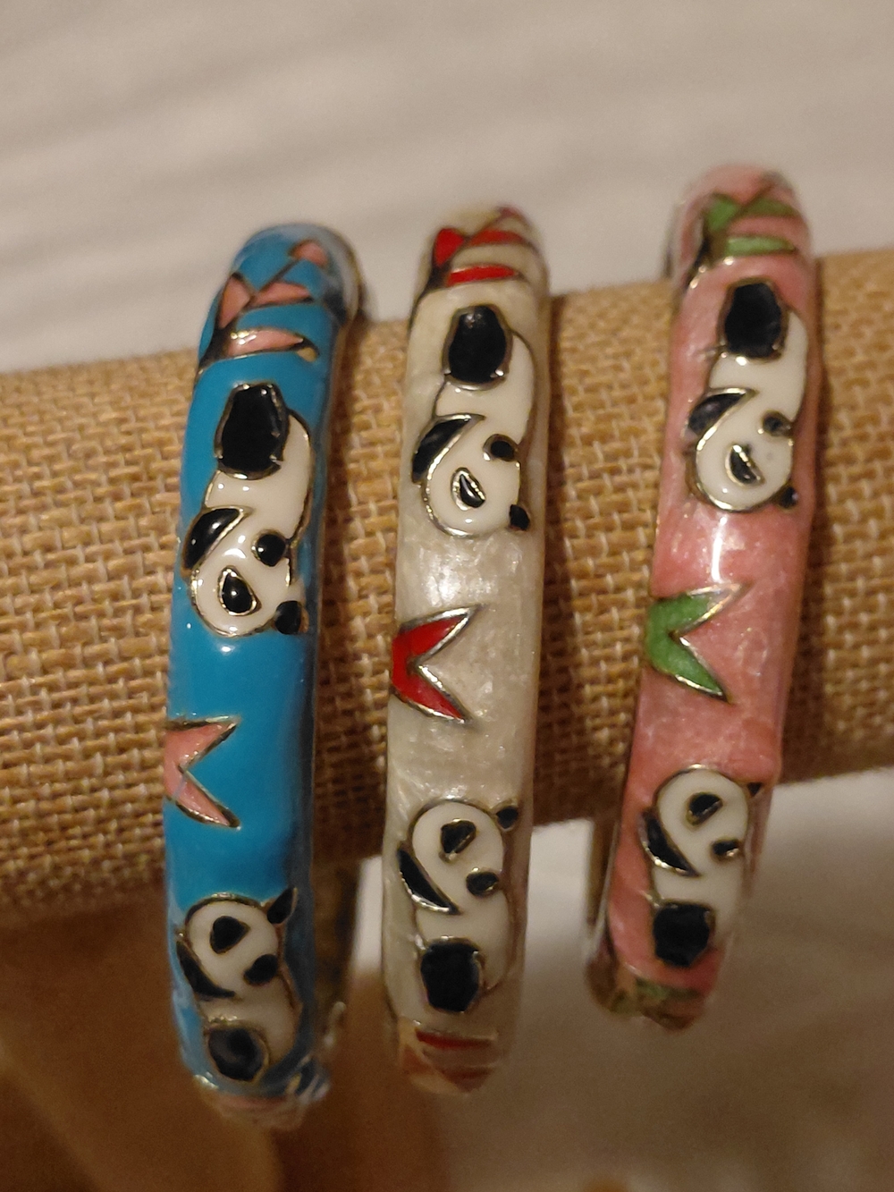 Enamel Panda Bangle Bracelet - Pink, Blue, White